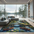 Pastoral Riverbank Willow Landscape Scene Rug