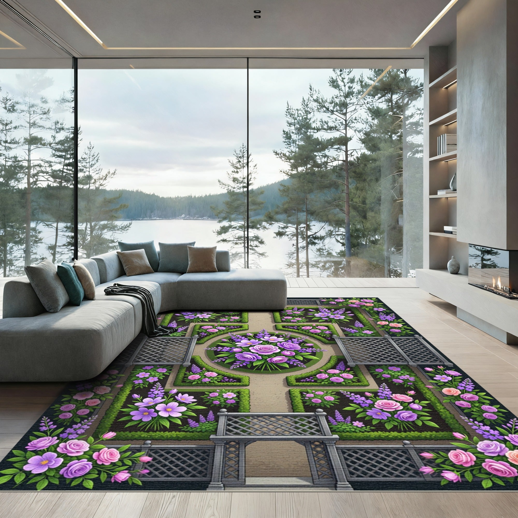 Formal Garden Floral Arrangement Rug