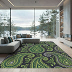 Elegant Olive and Slate Green Paisley Rug