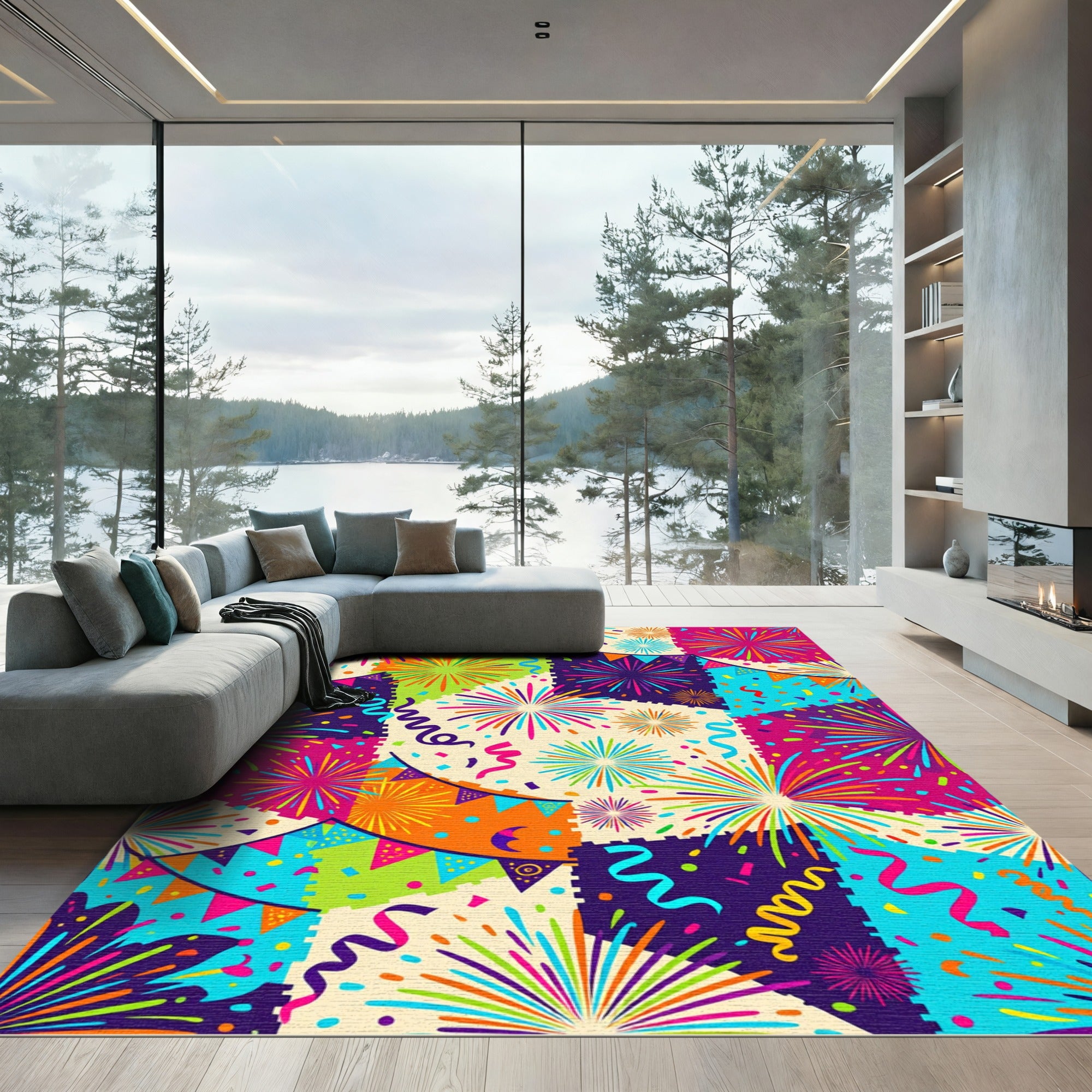 Vibrant Confetti Festival Firework Collage Rug