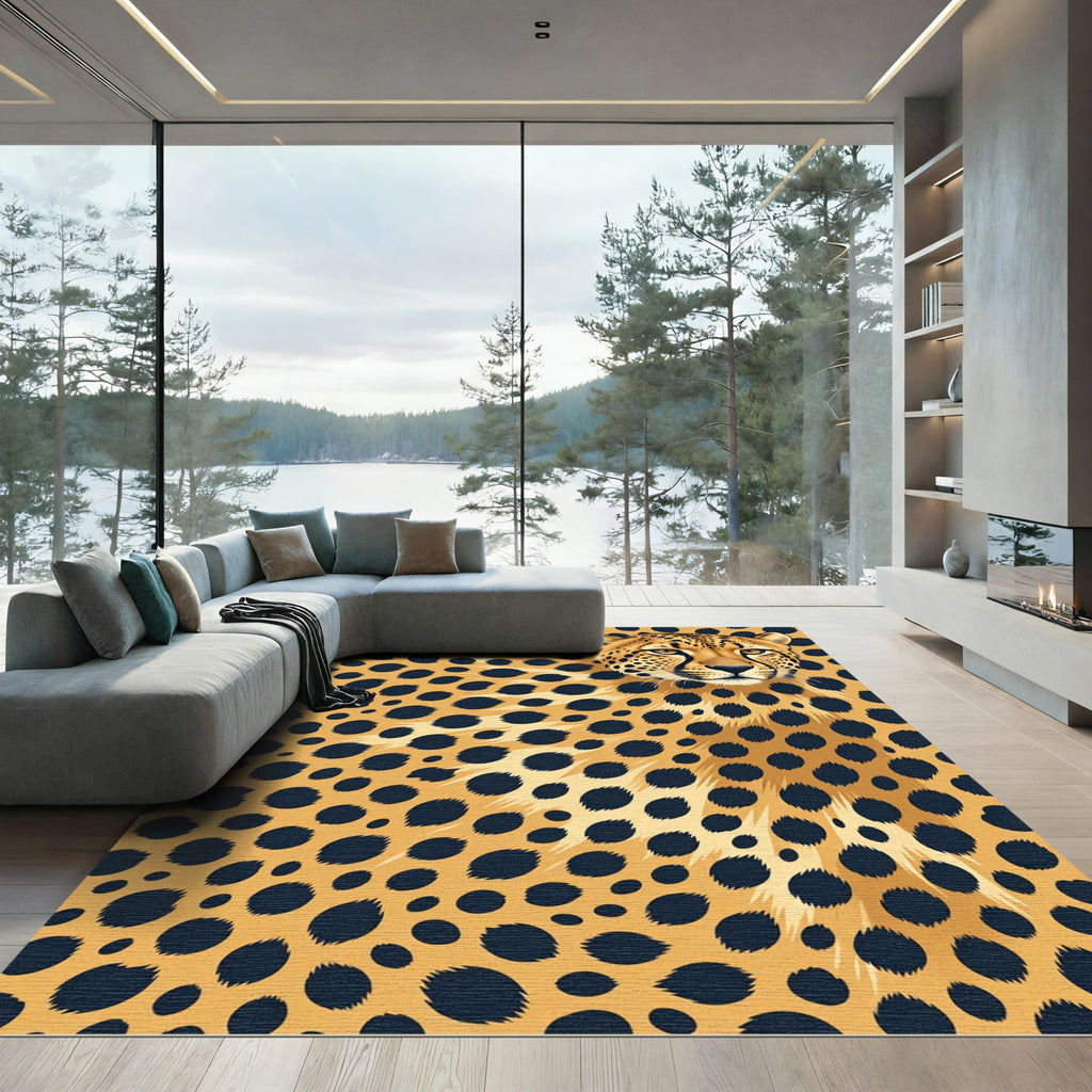 Golden Cheetah Spots Animal Print Rug