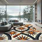 Geometric Compass Star Retro Orange Rug