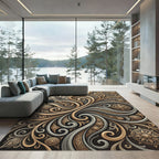 Elegant Gold and Taupe Swirling Scroll Rug