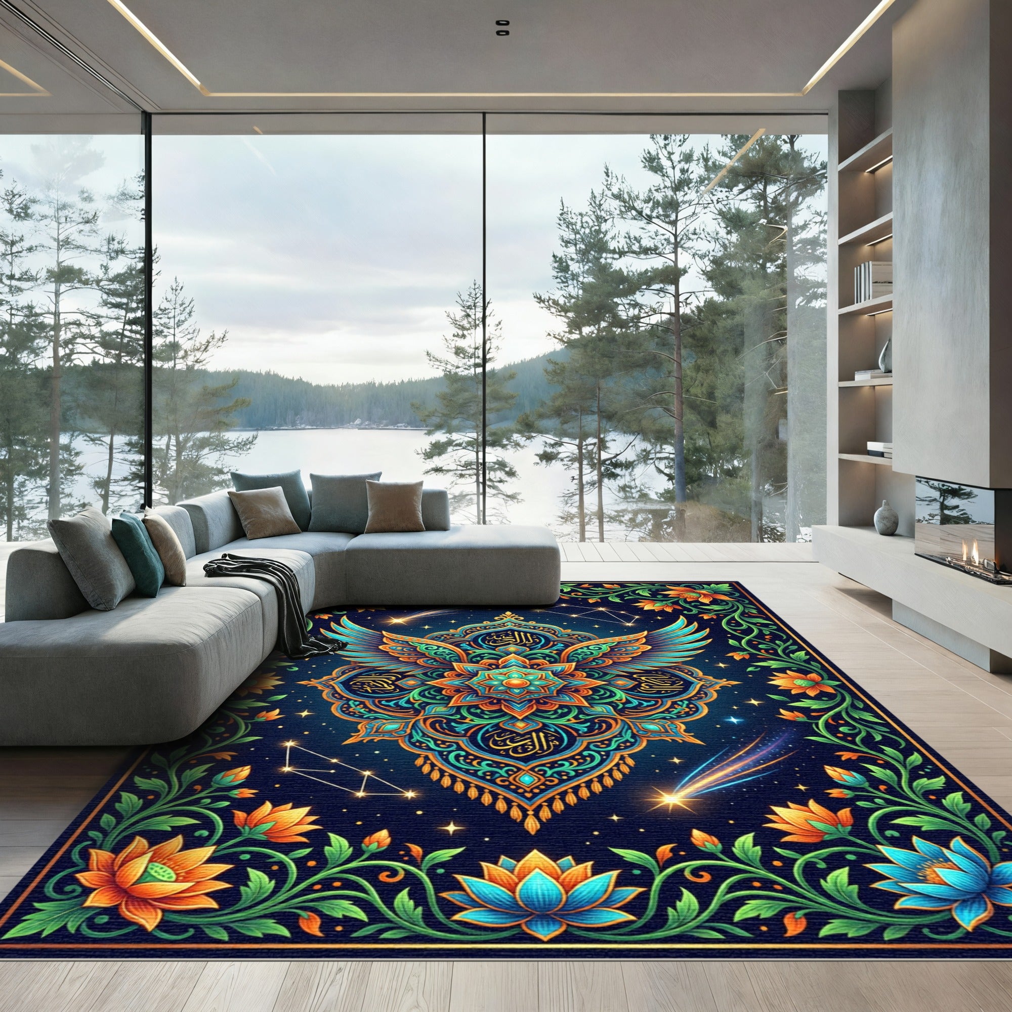 Celestial Winged Mandala Starry Night Rug