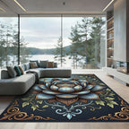 Ornate Blue Lotus Floral Filigree Rug