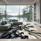 Monochrome Swirling Liquid Abstract Wave Rug