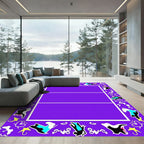 Vibrant Purple Abstract Doodle Border Rug