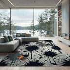 Monochrome Ink Splash with Burnt Orange Accents Rug