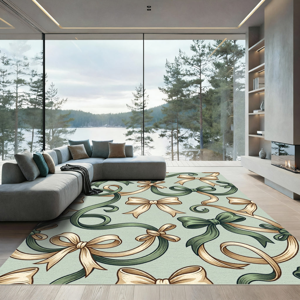 Elegant Sage and Cream Ribbon Garland Rug