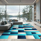 Modern Geometric Teal and Navy Stripe Rug