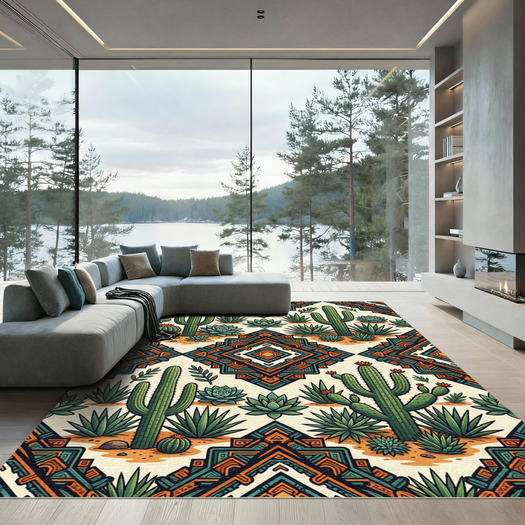Earthy Southwestern Succulent Geometric Diamond Rug