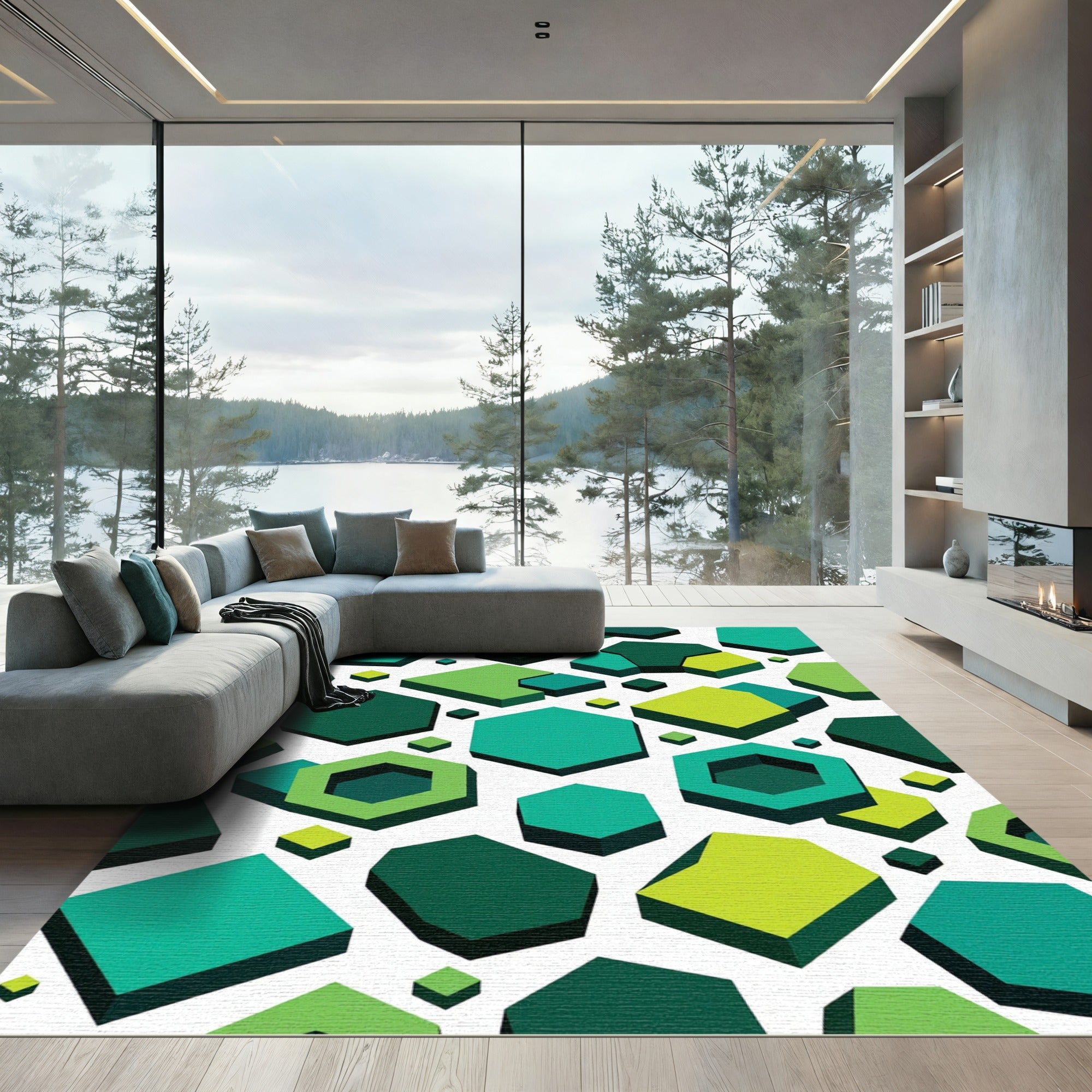 Emerald Green Geometric Tessellation Rug