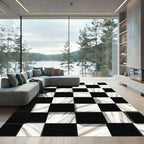 Black White Marble Checkered Illusion Rug