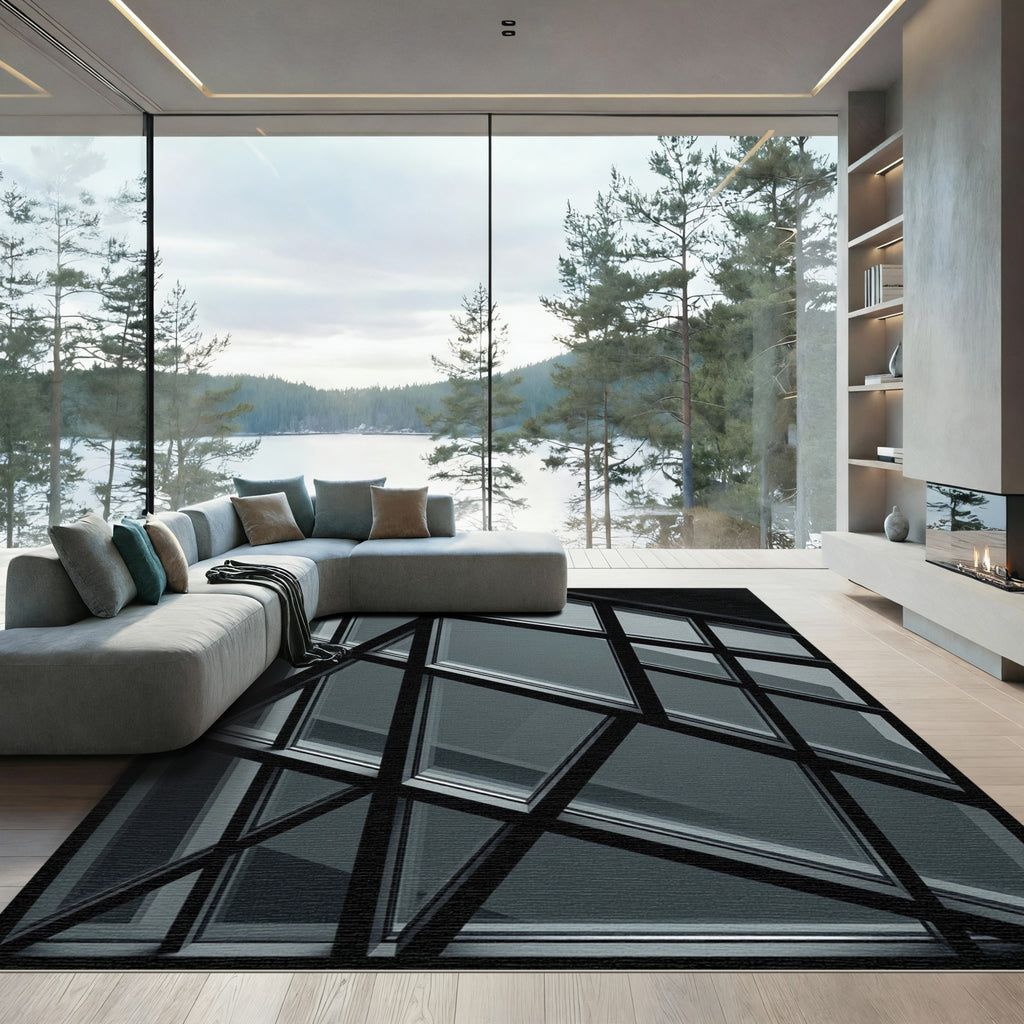 Monochromatic Geometric Glazed Facade Rug