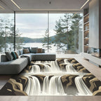 Cascading Neutral Cascade Cliff Waterfall Art Rug