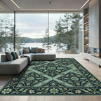 Jade Teal Floral Fish Medallion Rug
