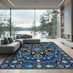 Cobalt Blue Celestial Fish Medallion Rug