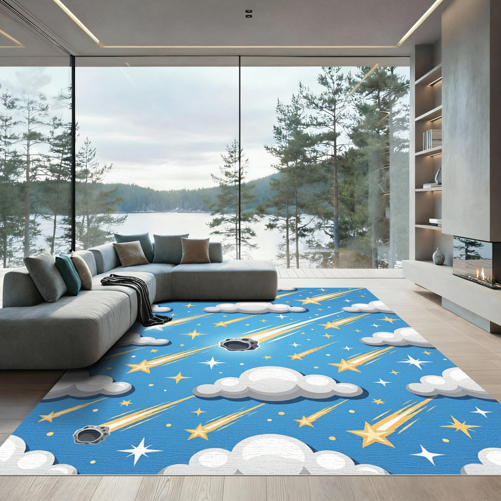 Celestial Meteor Shower Clouds Swirls Rug