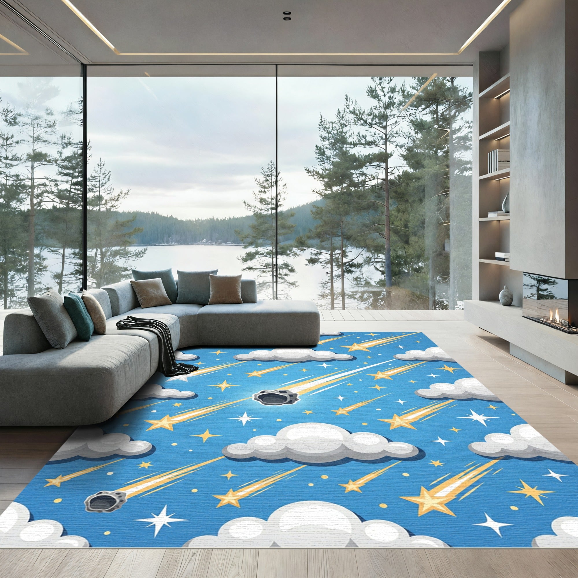 Celestial Meteor Shower Clouds Swirls Rug