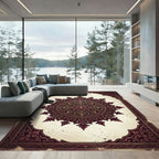 Intricate Burgundy Floral Damask Mandala Rug