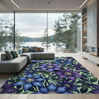Botanical Clematis Bloom Indigo Violet Rug