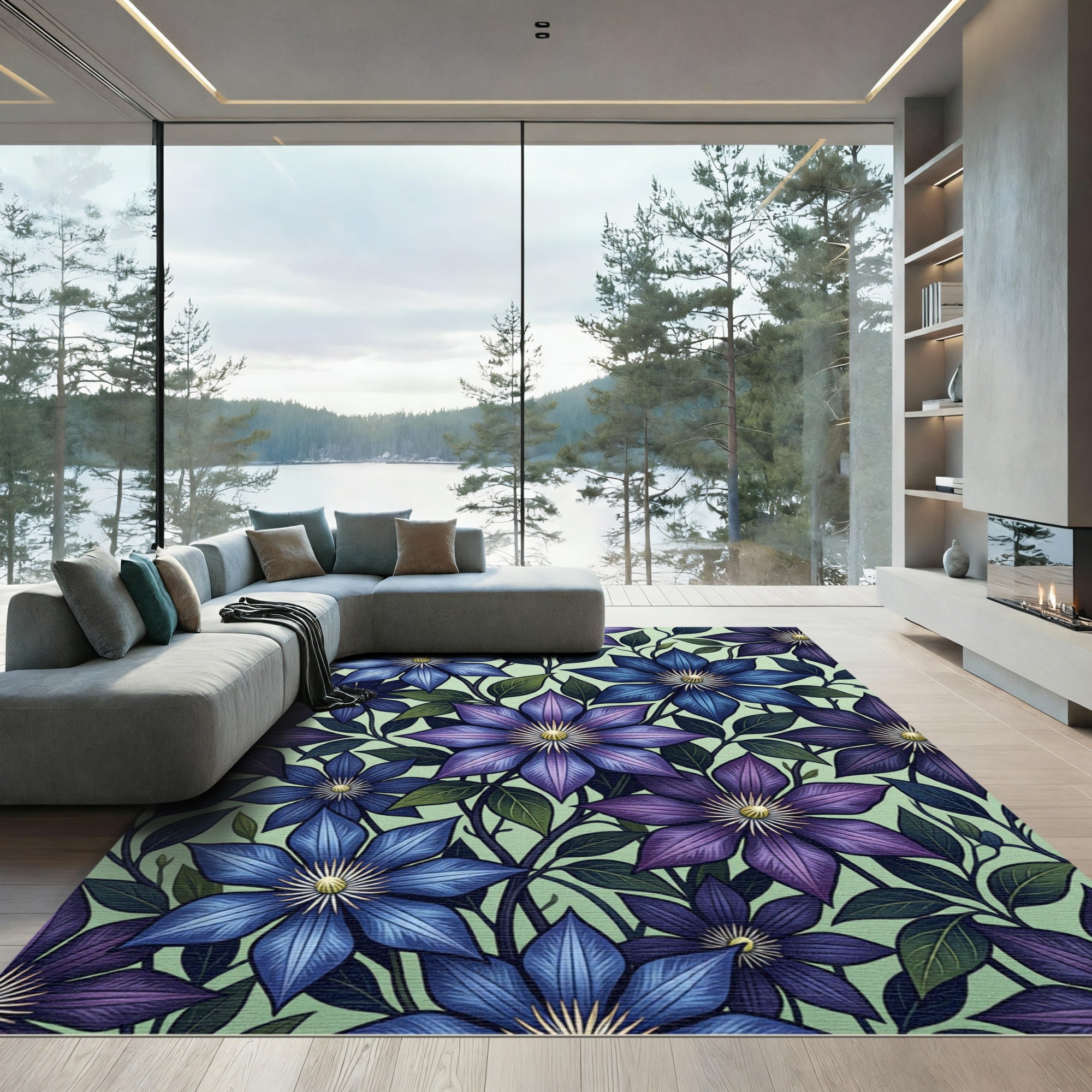 Botanical Clematis Bloom Indigo Violet Rug