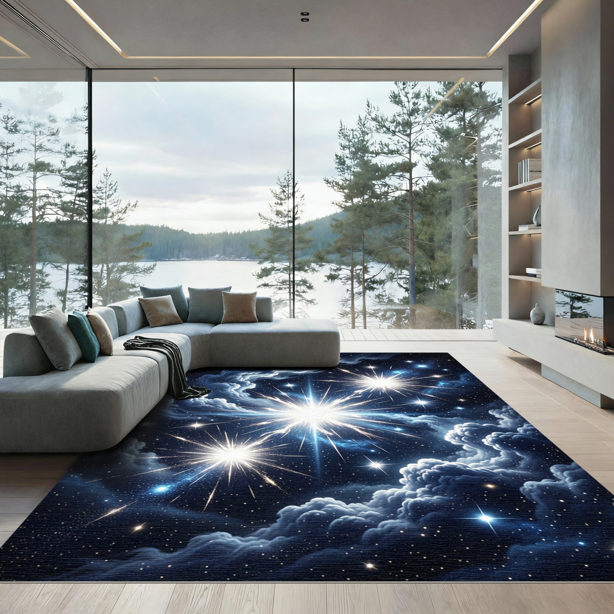 Celestial Midnight Cosmic Starry Sky Rug