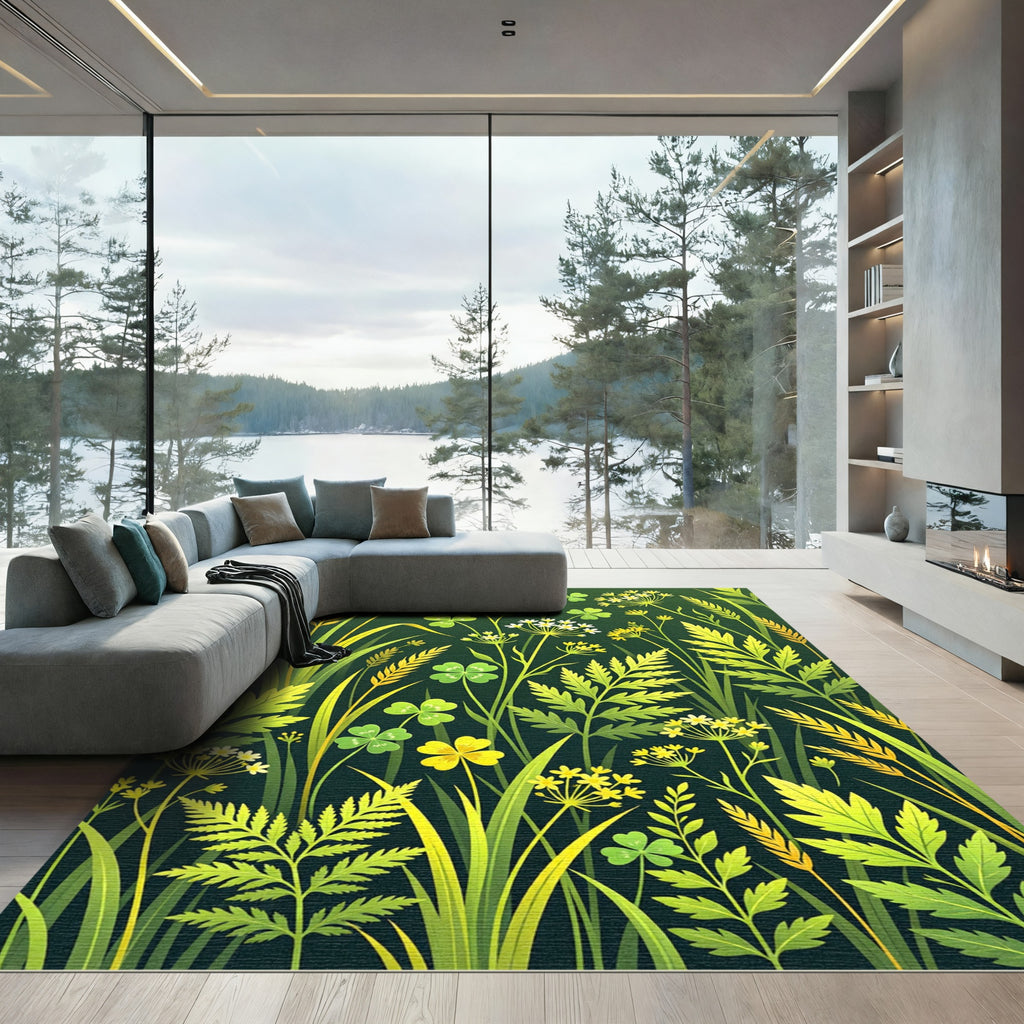 Lush Green Meadow Botanical Clover Rug