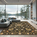 Black Golden Floral Palm Leaf Rug
