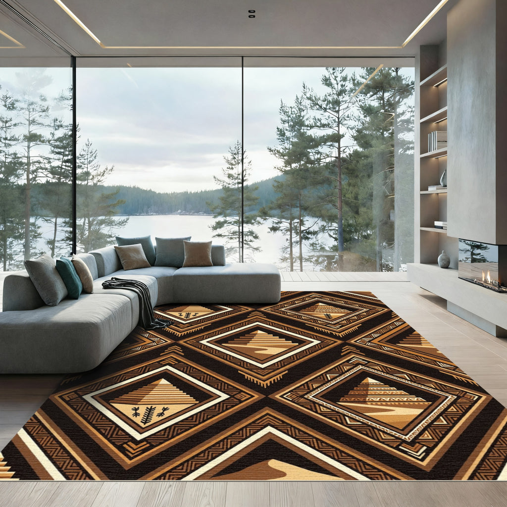 Geometric Pyramid Earth Tone Diamond Rug