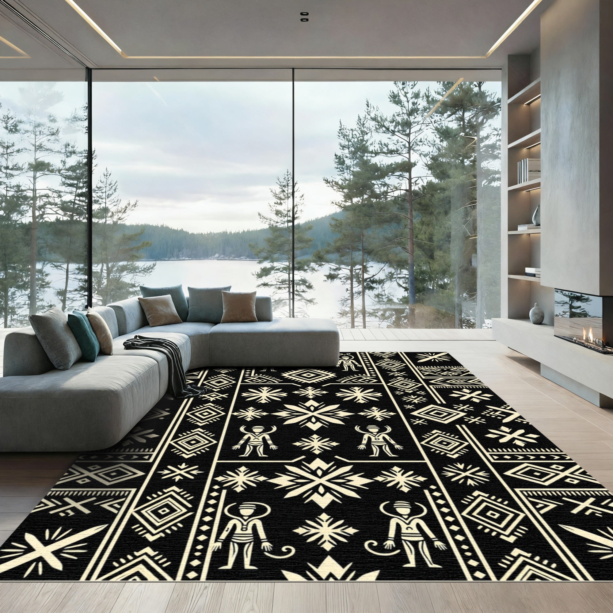 Ethnic Cream Tribal Figures Geometric Rug