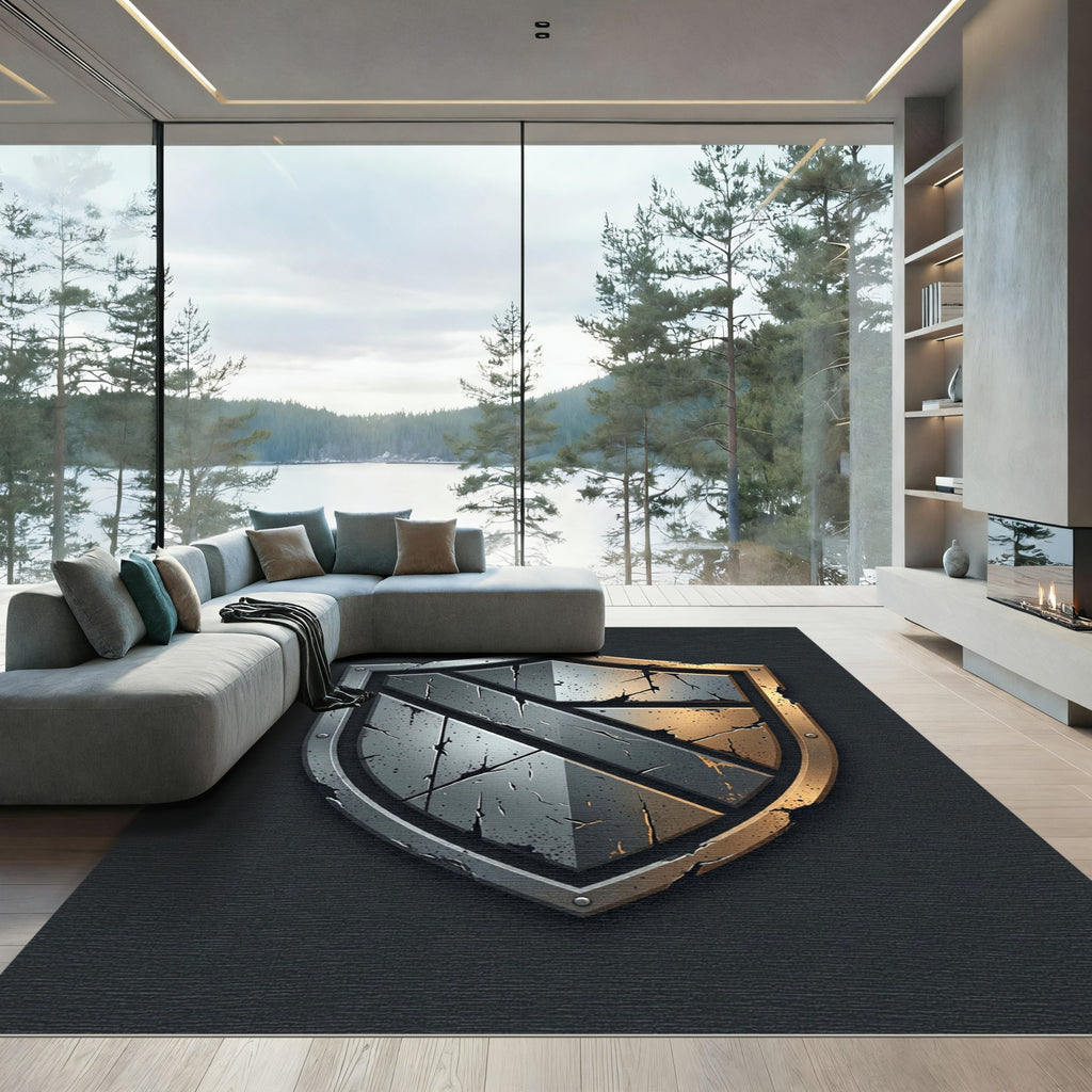 Shattered Steel Shield Metallic Crest Rug