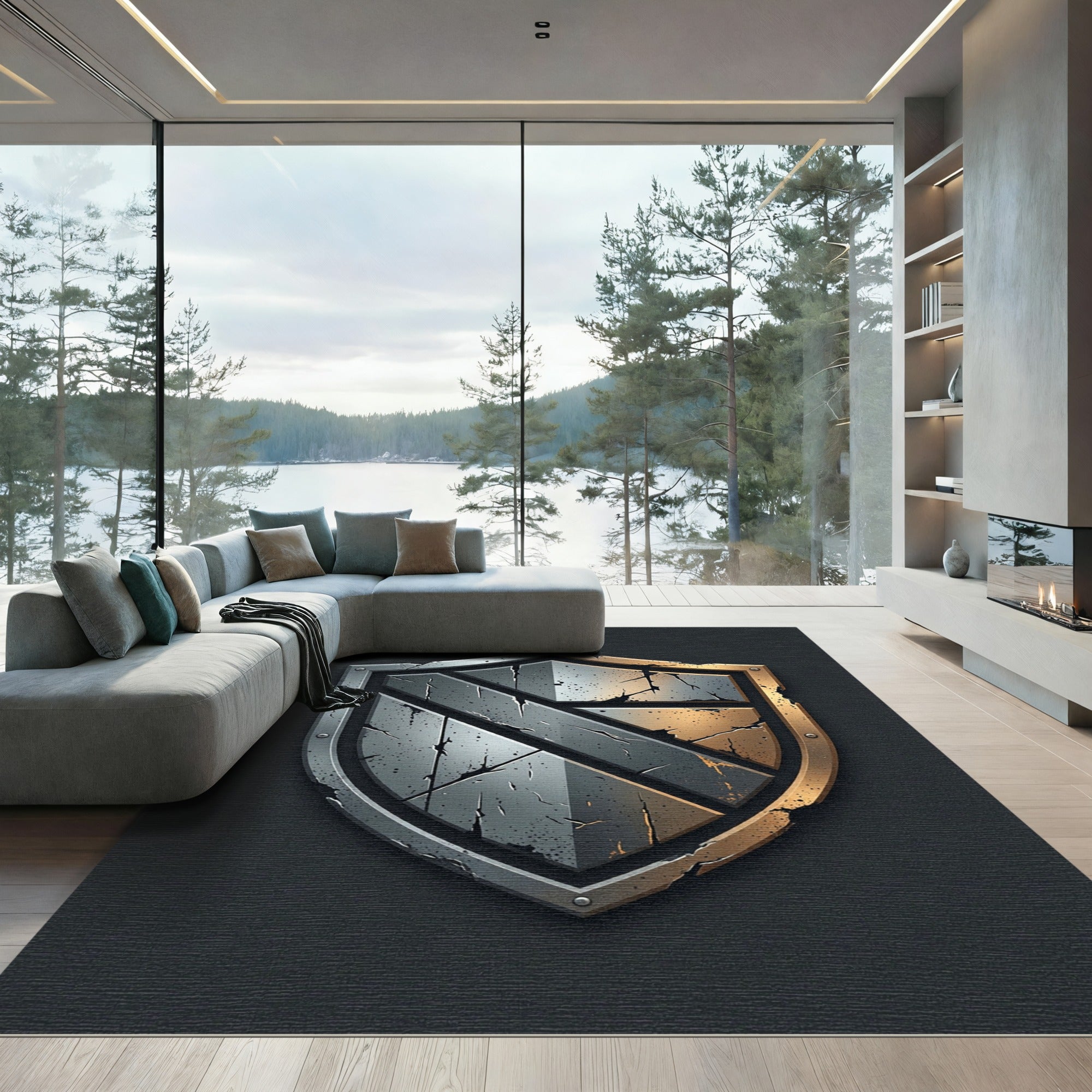 Shattered Steel Shield Metallic Crest Rug
