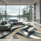 Abstract Brushed Swirls Blue Beige Rug