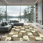 Distressed Neutral Earth Tone Stone Checkered Rug