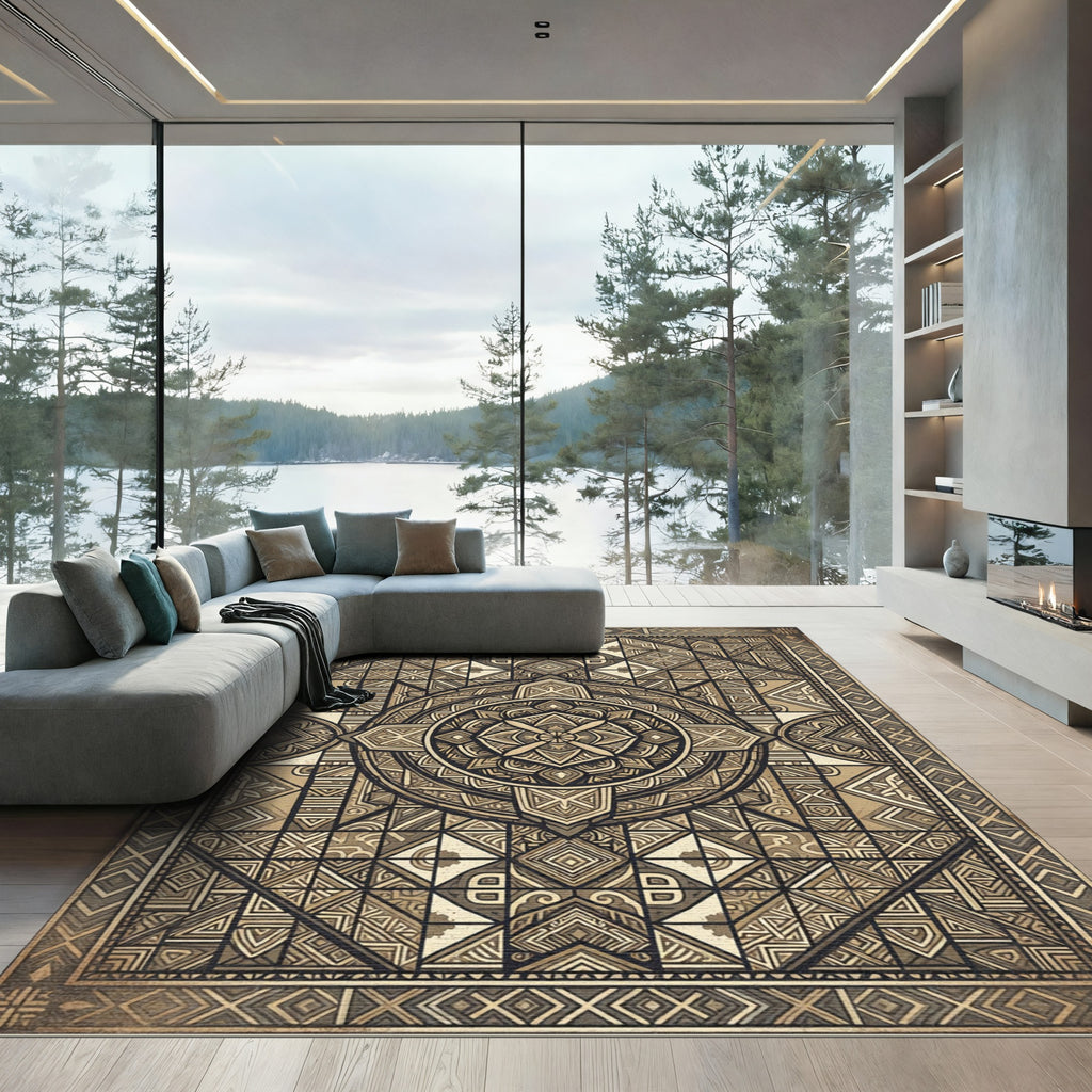 Neutral Geometric Mandala Medallion Rug
