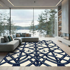 Navy Nautical Rope and Anchor Grid Rug