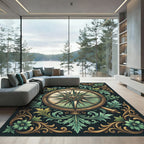 Ornate Gold Compass Sage Foliage Rug