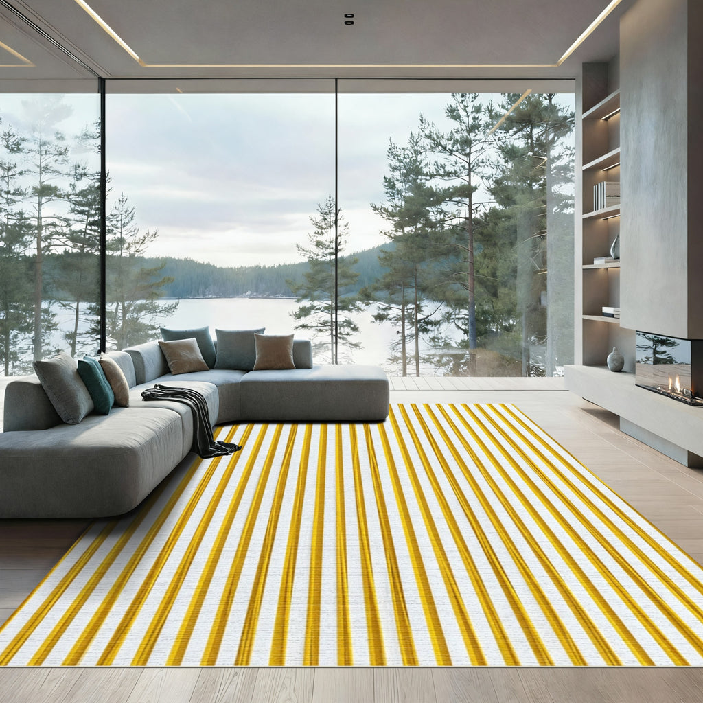 Modern Golden Yellow Vertical Stripe Rug