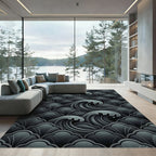 Dark Gray Ocean Wave Composition Rug