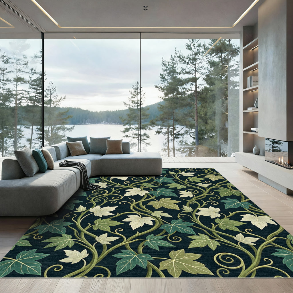 Elegant Green Ivy Vine Botanical Wallpaper Rug