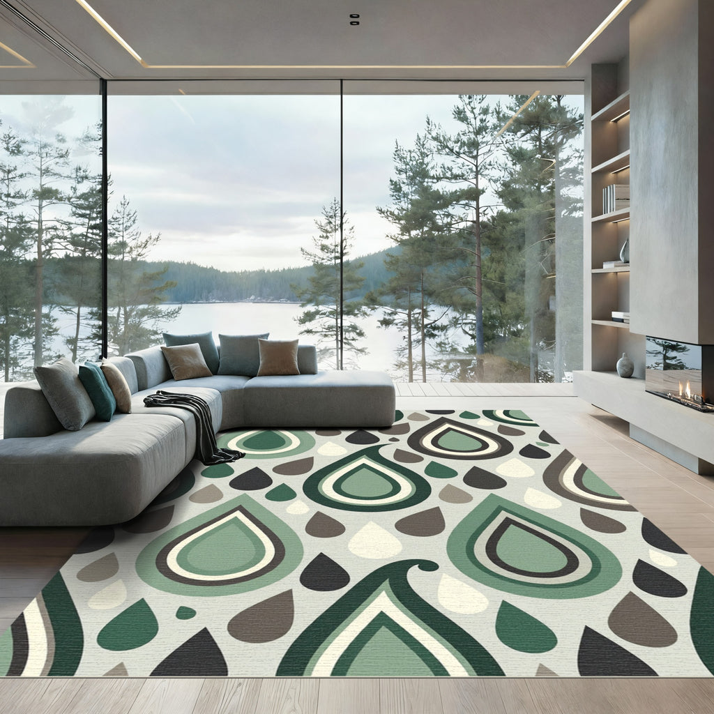 Mid-Century Sage Green Teardrop Abstract Rug