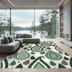 Mid-Century Sage Green Teardrop Abstract Rug