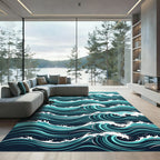 Dynamic Teal Ocean Wave Swirl Rug