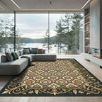 Golden Orange Rose Lattice Border Rug