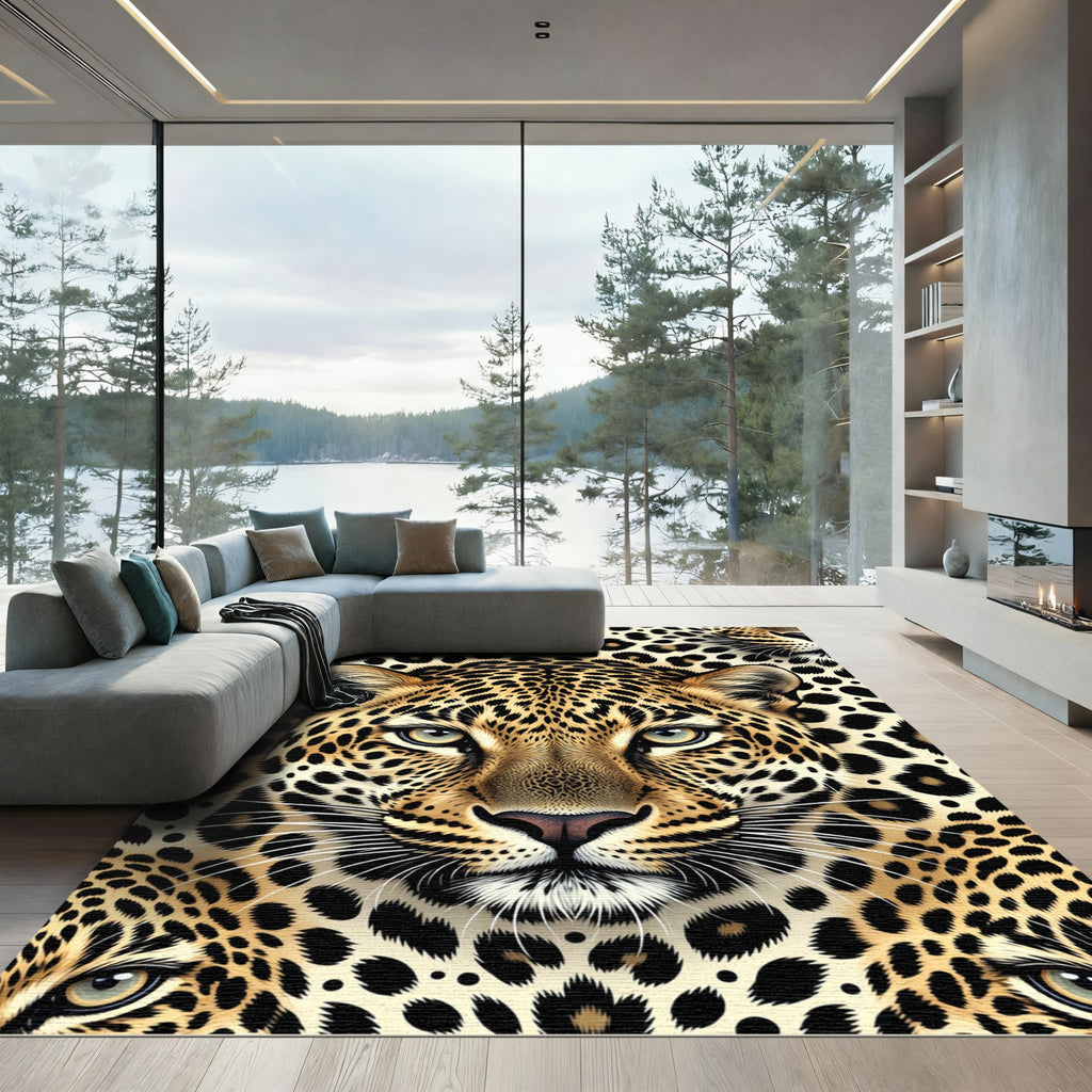Golden Leopard Face Spotted Accents Rug