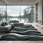 Dark Slate Blue Abstract Wavy Lines Rug