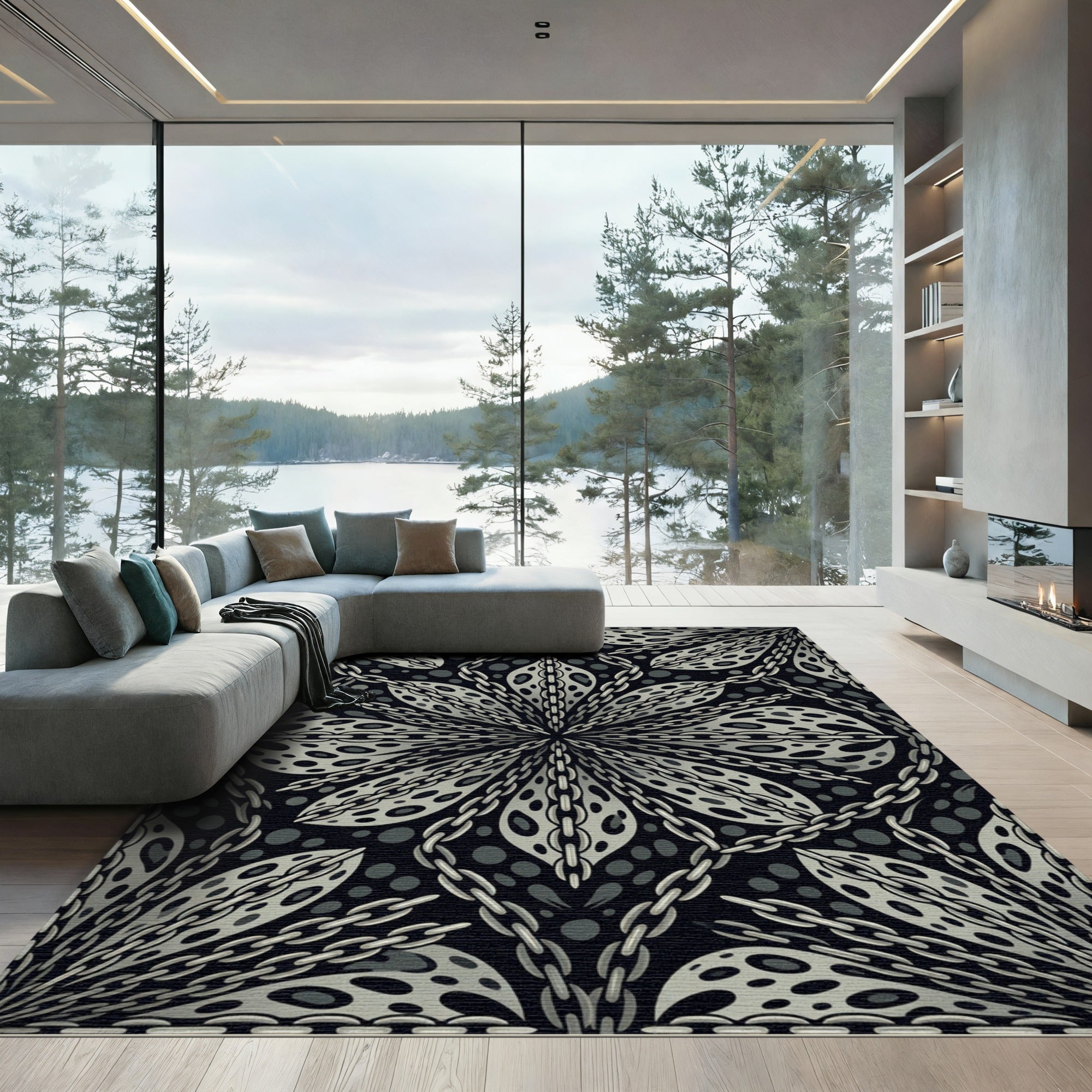 Gray Chain Link Abstract Petal Rug