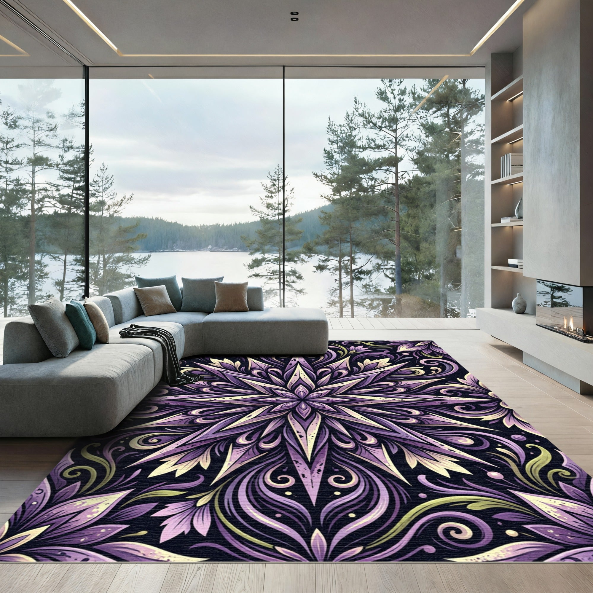 Elegant Lavender Starburst Floral Medallion Rug