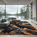 Dark Ravens With Orange Splatter Background Rug
